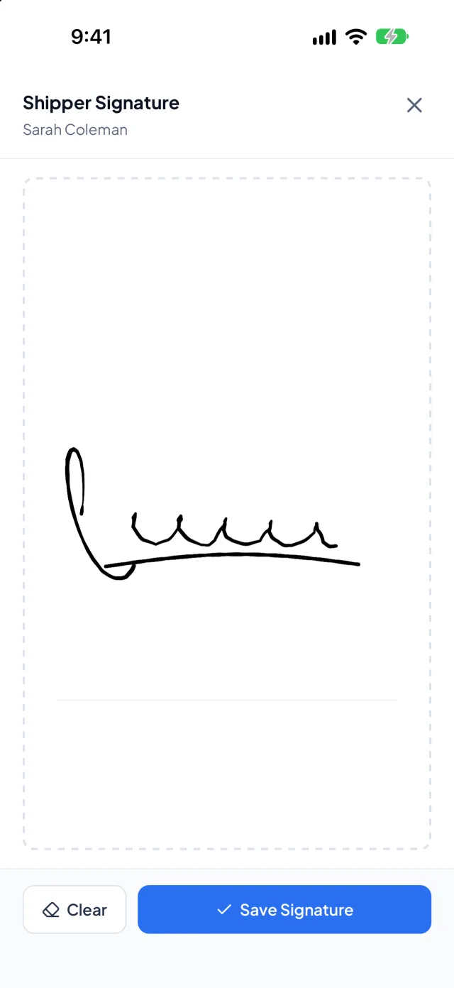 Virtual Estimate Foreman — Signature screen