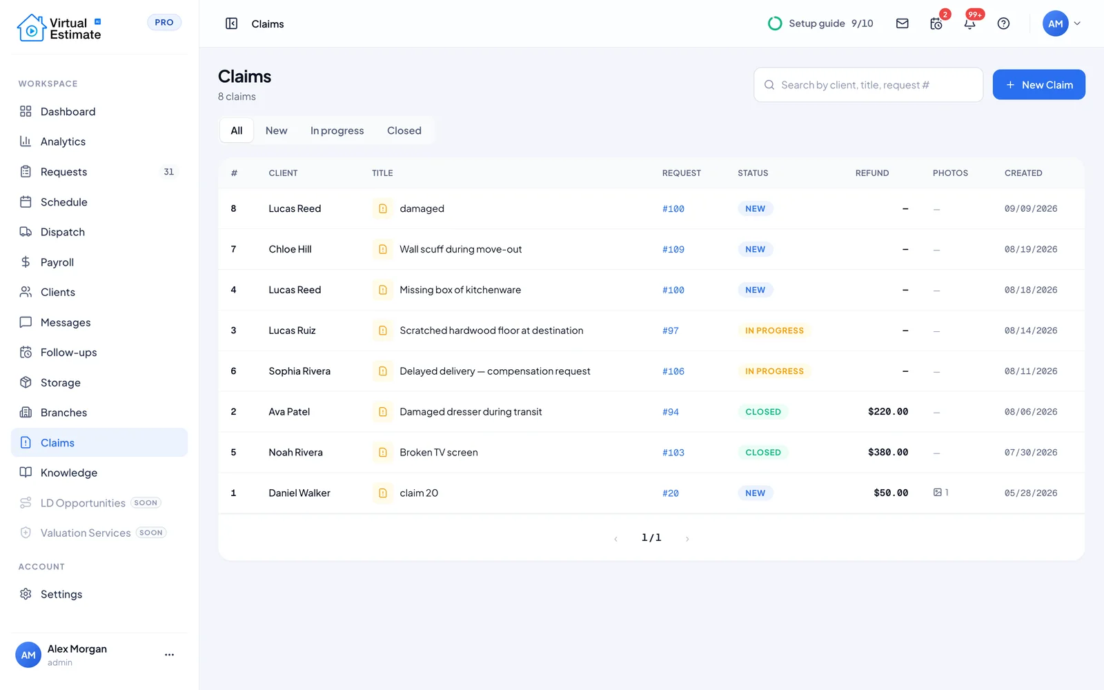 Claims in Virtual Estimate