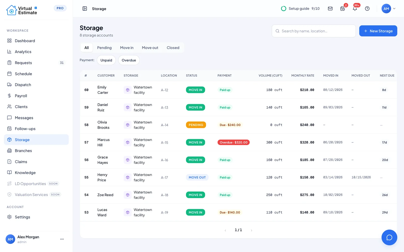 Storage in Virtual Estimate