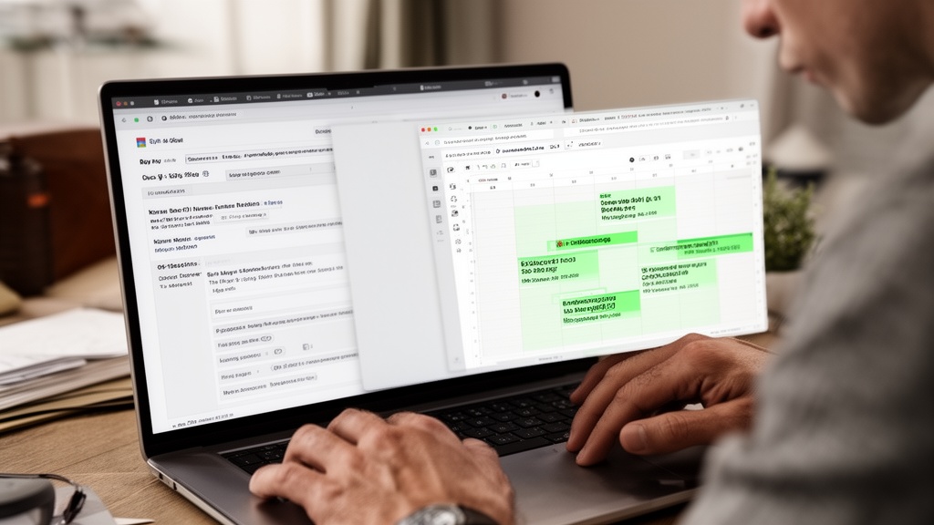 A laptop screen showing an email nurture sequence template on the left panel and a calendar view wit
