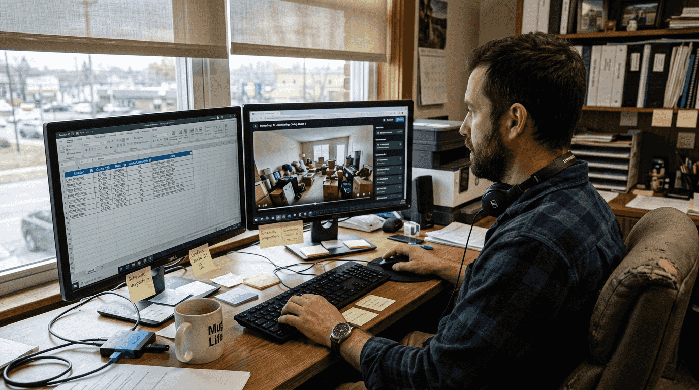Technician using AI moving estimate software
