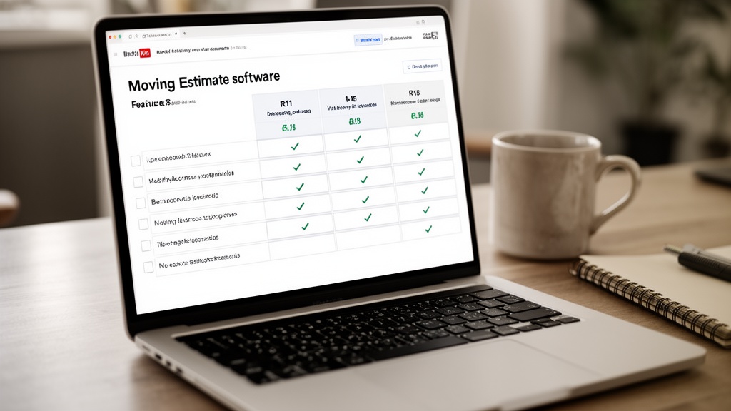 A close-up of a laptop screen showing a comparison table of moving estimate software features — colu