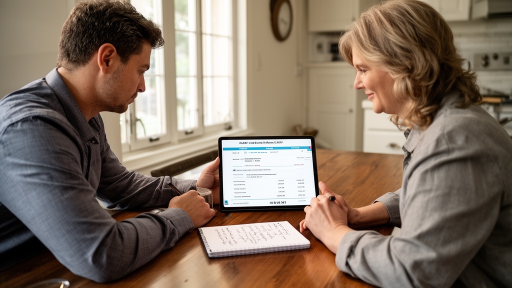 A field sales representative in business-casual clothing sits across from a residential client at a