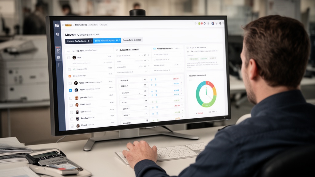 The same dispatcher at a clean, organized workstation with a single large widescreen monitor showing